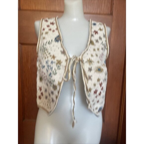 Floral Tapestry Vest Cottage Core Tie Front Sz Small - Picture 4 of 8